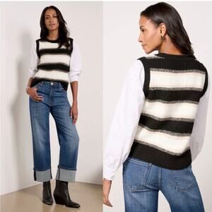 EVEREVE Lucy Two-fer Sweater Vest Blouse Black White Gray Large